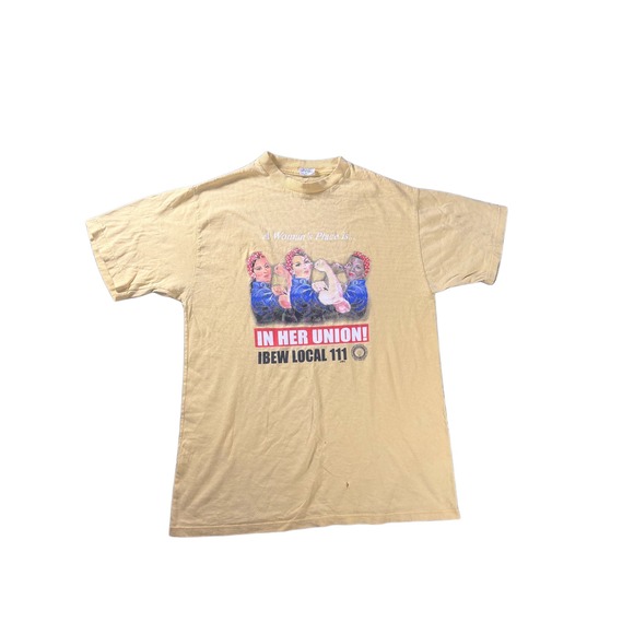 Union Line Other - Vintage Union Line IBEW Local 111 T Shirt Yellow Graphic Tee USA Made Large 914